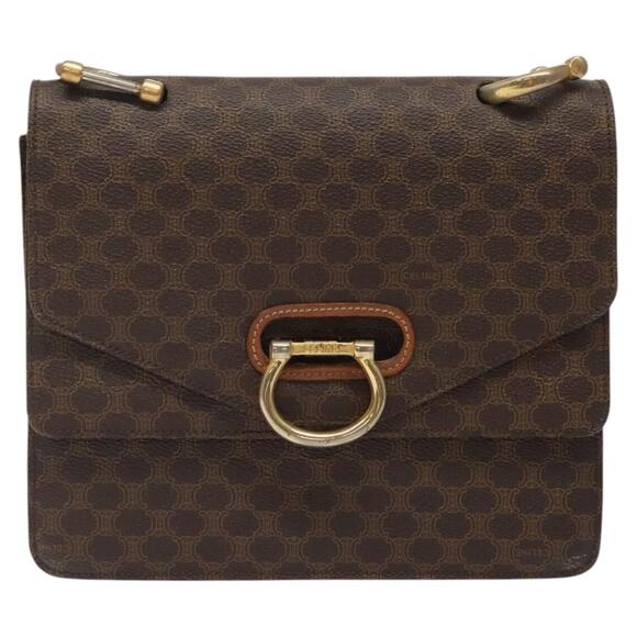 CELINE Macadam Canvas Hand Bag Pvc Leather Brown Gold - Picture 2 of 12